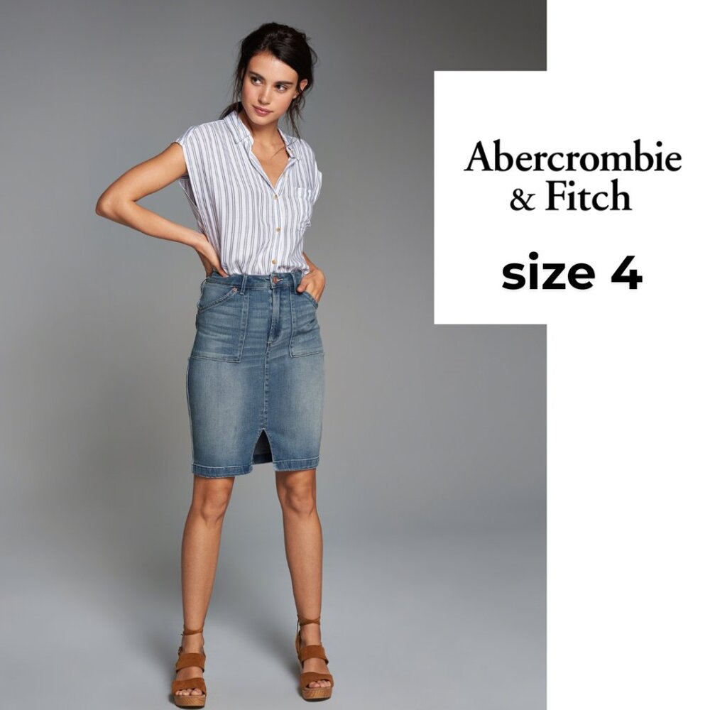 Abercrombie & Fitch Blue Denim Midi Skirt